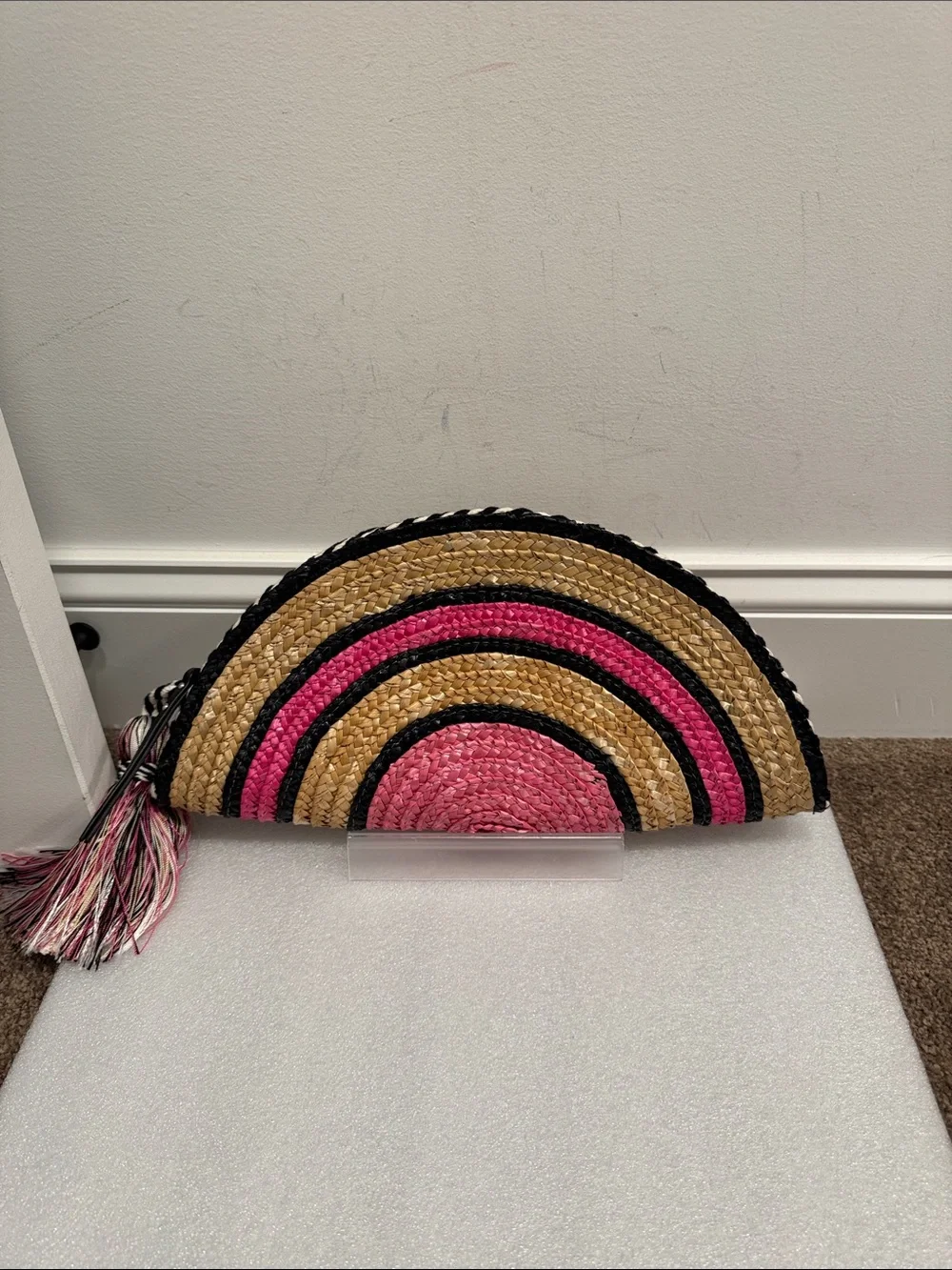Rebecca Minkoff taco half moon straw clutch with tassle - Picture 2 of 7